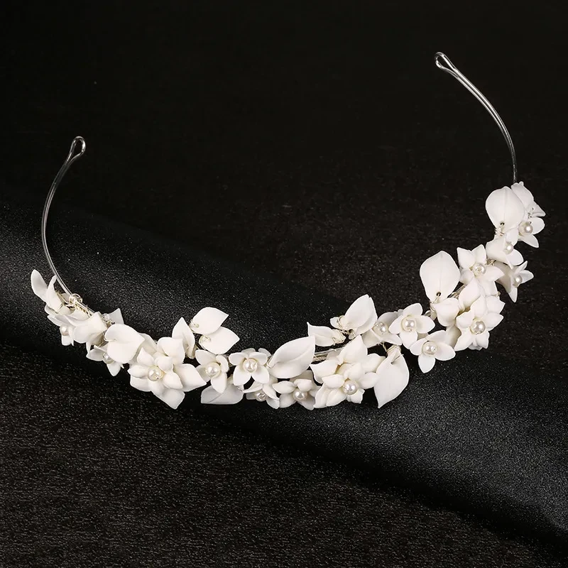 Handmade White Ceramic Flowers Headwear
