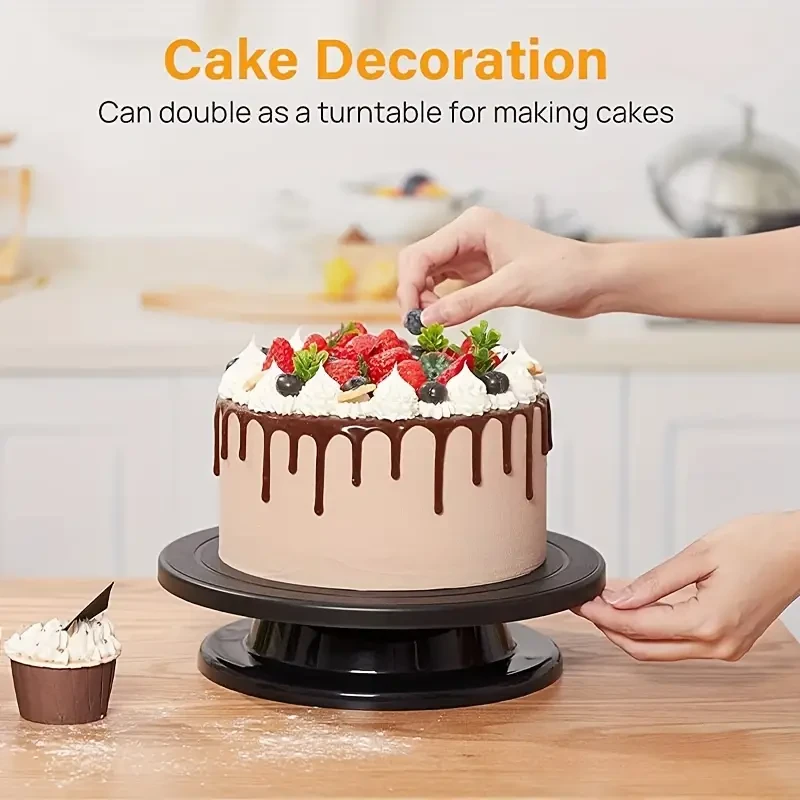11-Inch Black Spinning Cake Turntable - Pottery Wheel Accessory for Cake Decorating, Display Holder, and Painting Turntable
