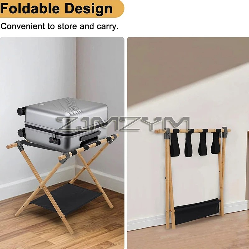 Luggage Rack: Folding Suitcase Stand with Storage Shelf