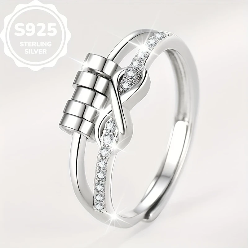 1pc Infinity Symbol 8-Shaped Luck Ring  Womens Infinite Love Ring, Hypoallergenic, Inlaid with Synthetic Zirconia, Adjustable Opening  A Must-Have Jewelry for Daily Wear, Perfect Gift for Family and Friends