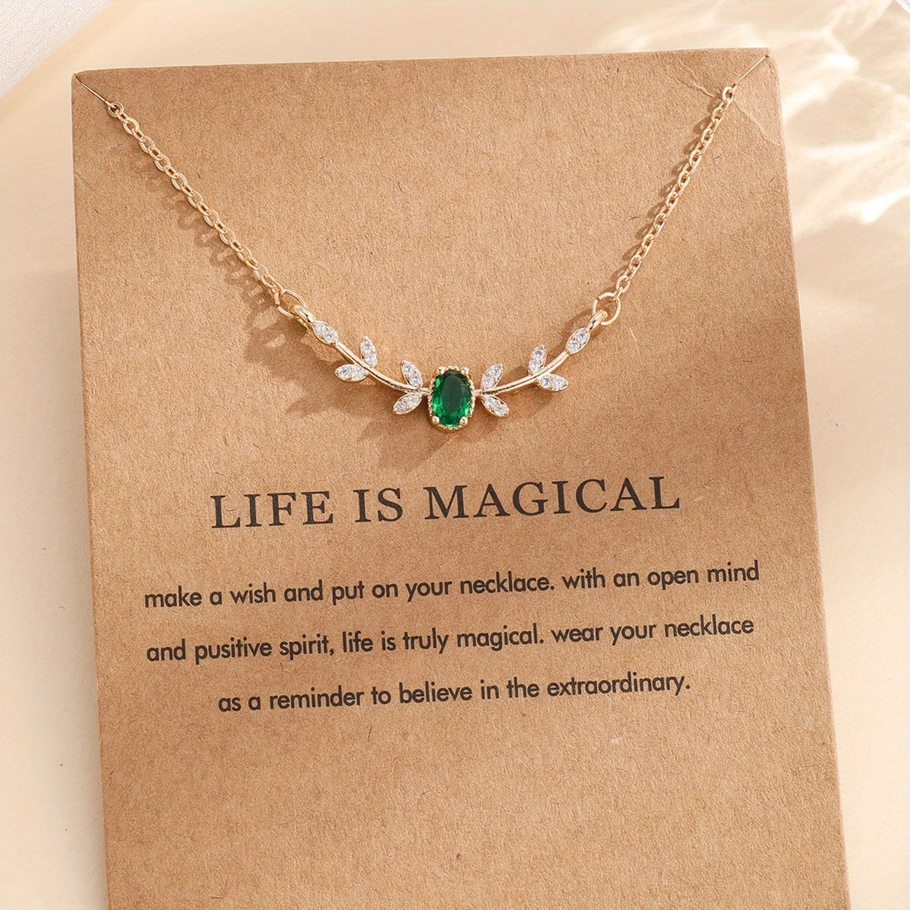 Elegant Copper Leaf & Branch Necklace with Cubic Zirconia for Women  Golden-Tone, Green Gemstone, Ideal Birthday Gift, Daily Wear Jewelry, Elegant Design, Gold-Tone Finish