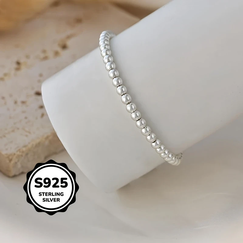 1pc Fashionable 925 Sterling Silver Bead Ball Bracelet for Women  Perfect Couples Gift