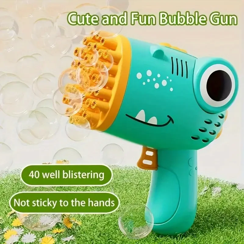 40-Hole Automatic Handheld Dinosaur Bubble Machine - Gatling Multi-Hole Bubble Maker for Weddings, Halloween & Christmas Gifts