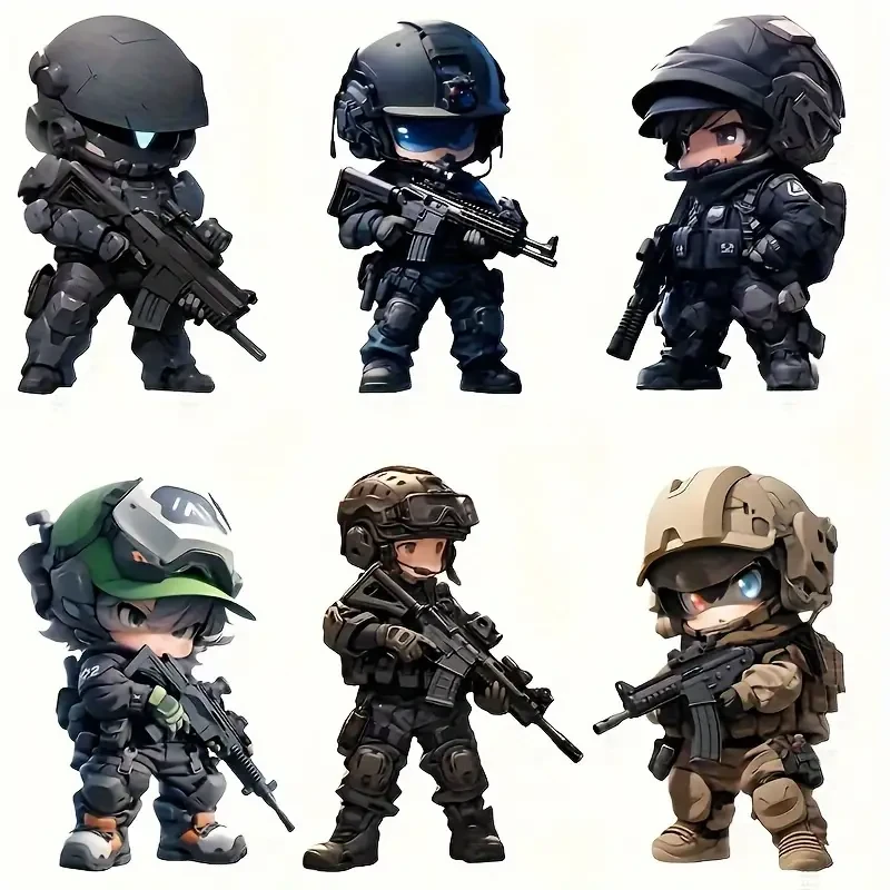 6pcs Cartoon Special Forces Acrylic Keychain Set - 2D Military Charms for Cars, Phones, & Bags