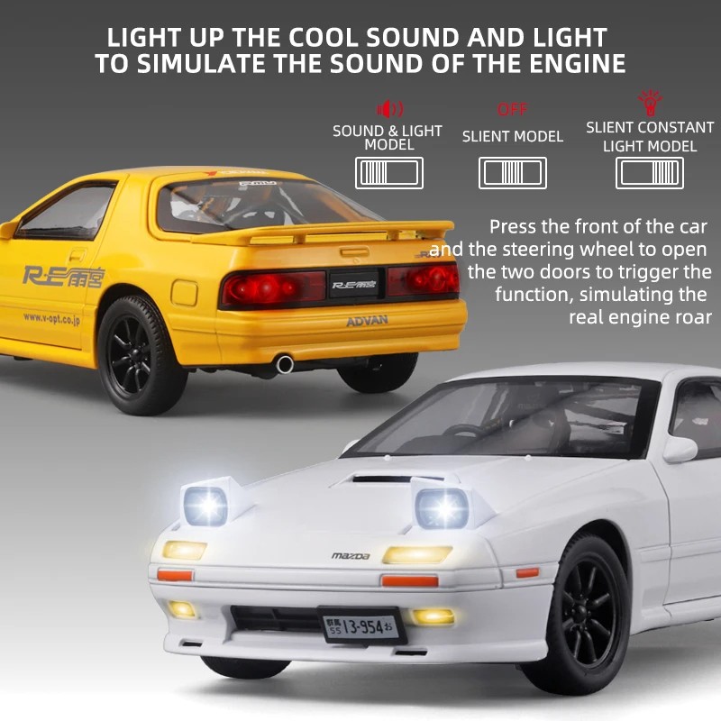 JDM 1:24 Mazda RX7 Initial D Diecast Alloy Model Car