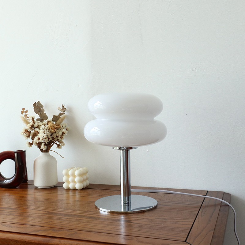 Macaron Glass Table Lamp - Trichromatic Dimming Living Room Atmosphere Lamp, Eye Protection Night Light for Girl's Bedroom Bedside Decor