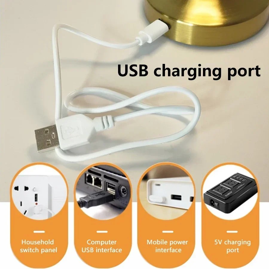 Retro LED Table Lamp - Touch Dimmable Rechargeable Desk Light for Restaurant, Coffee Bar, Home Bedroom Decor