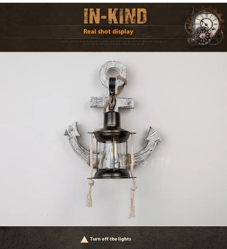 American Creative Industrial Style Retro Wall Lamp Boat Anchor Solid Wood Distressed Lamp