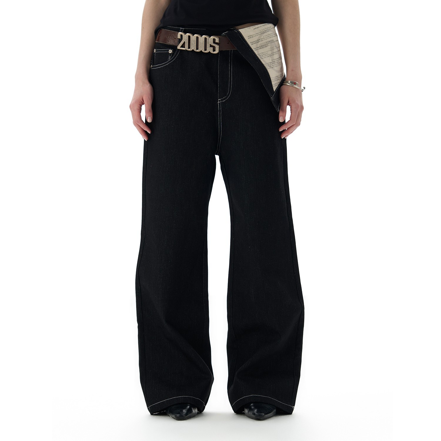 Flip Over Cotton Black Printed Pants At The Waist
