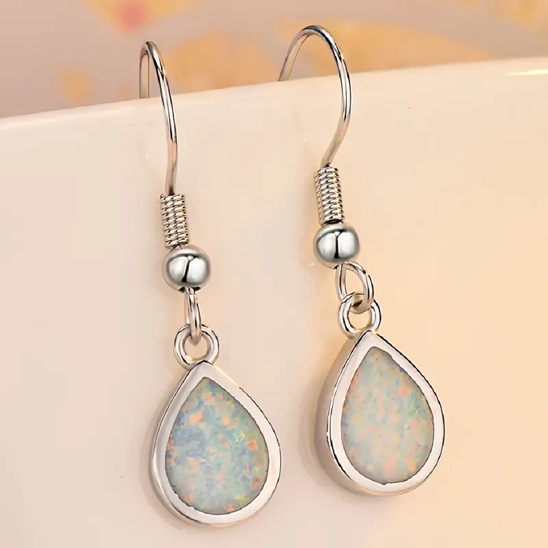 925 Silvery Inlaid Exquisite Opal Womens Earrings and Jewelry - Anti-Allergy, Perfect for Daily Life, Parties, and Special Occasions