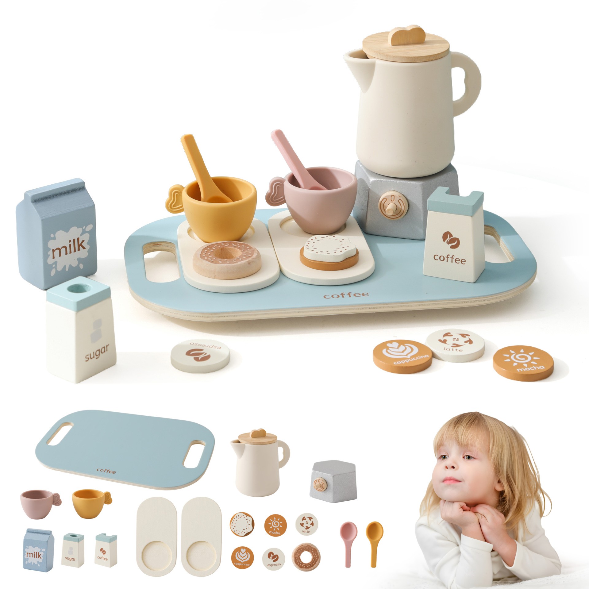 Cognitive Multifunctional Silicone Wooden Saucer Children's Coffee Tableware