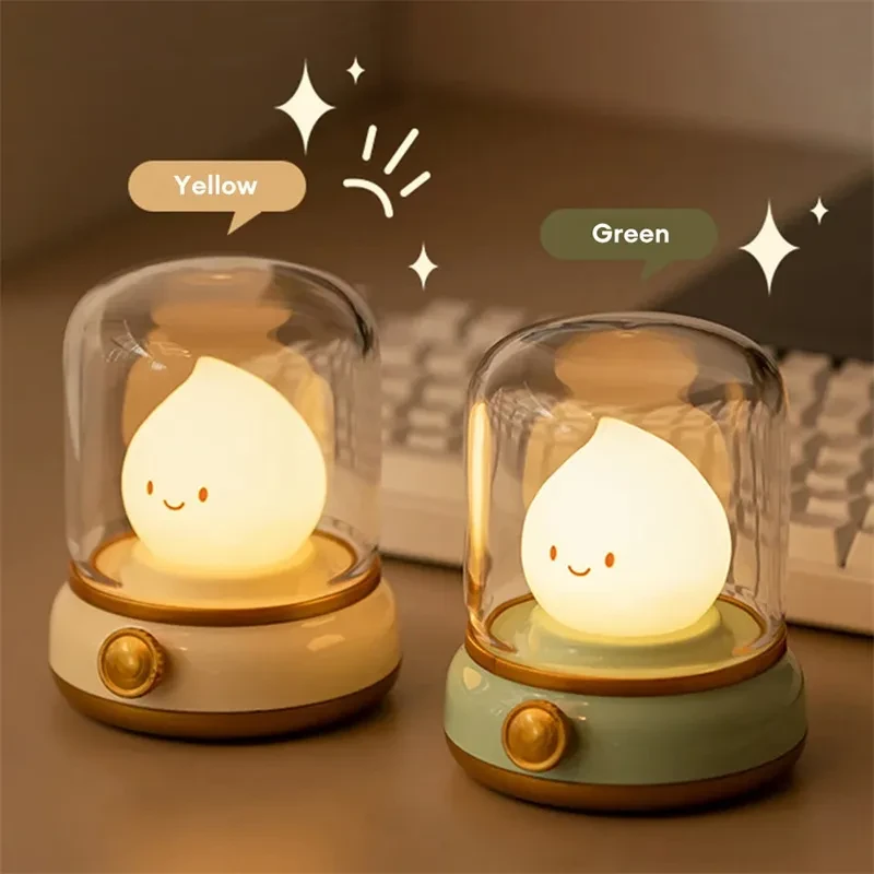 Retro Small Night Lamp Bedroom Mini Desktop LED Cute Night Lamp Creative USB Rechargeable Portable Cartoon Table Lamp For Coffee Bar Hotel Bedroom Home Decor