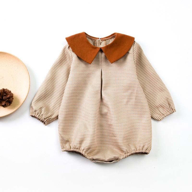 Baby Houndstooth Long-sleeve Jumpsuit Crawling Suit
