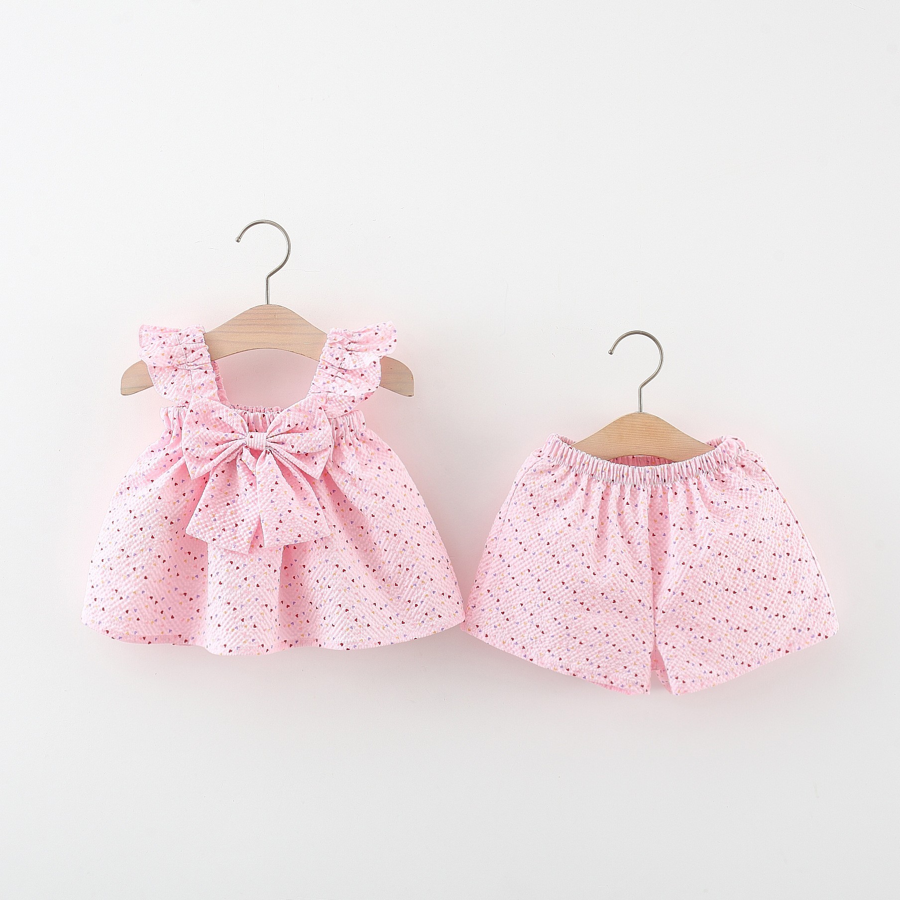 Flying Sleeve Length Bowknot Dress Shorts Two-piece Set