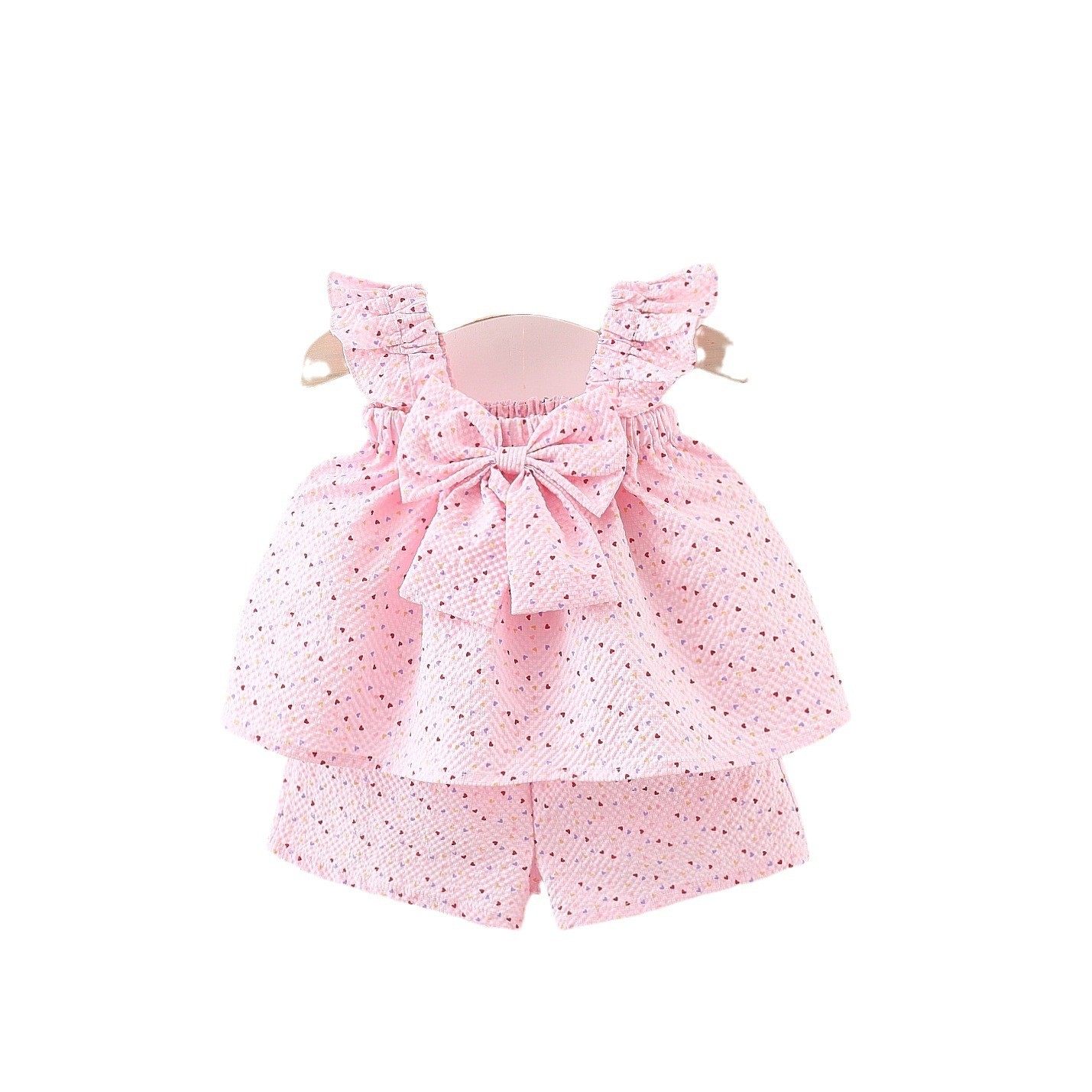 Flying Sleeve Length Bowknot Dress Shorts Two-piece Set