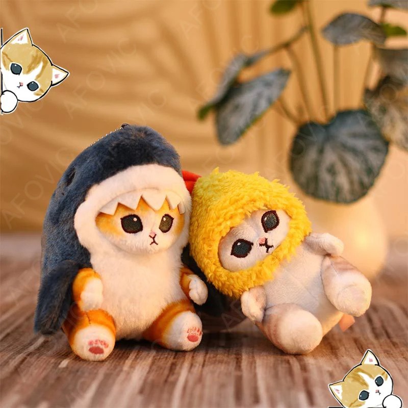 Kawaii Anime Hobby Tempura Fried Shrimp Shark Cat Plush Doll Keychain