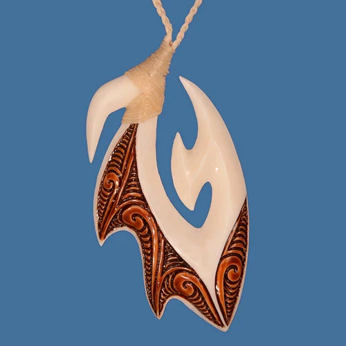 Bound Hook with Brown Stain Pendant Necklace