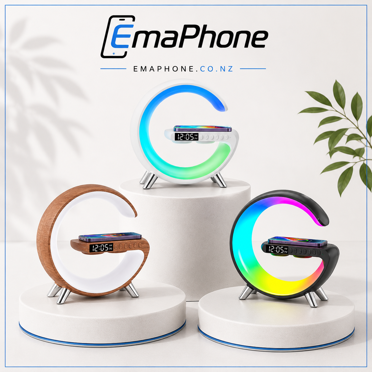 G-Shaped Smart LED Lamp with Wireless Charger & Bluetooth Speaker