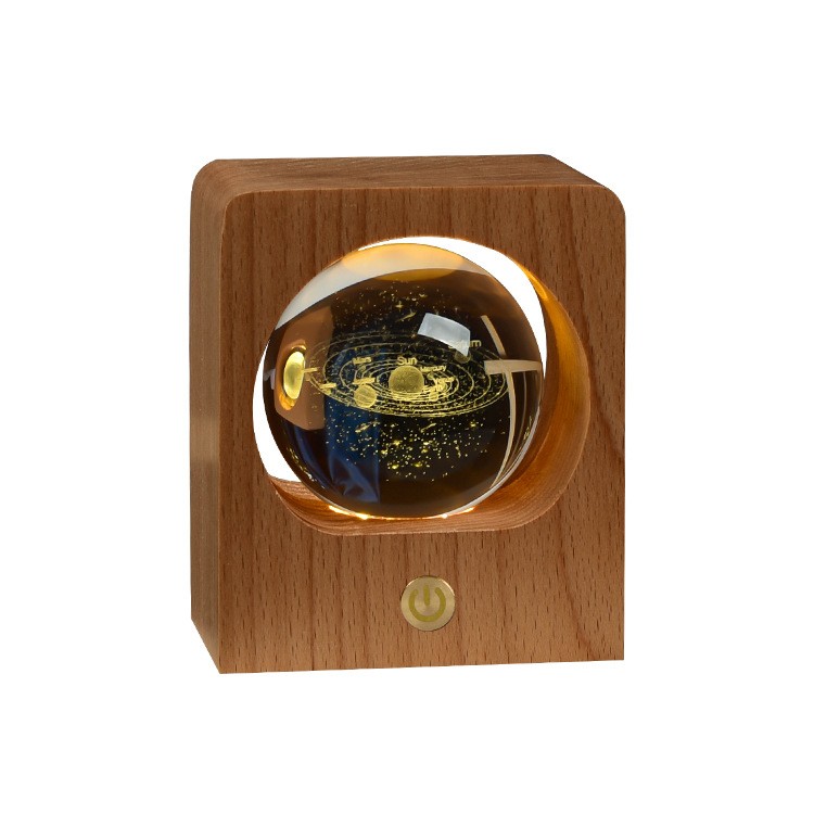 Beech Crystal Ball Night Light 3D Laser Engraving Home Decor