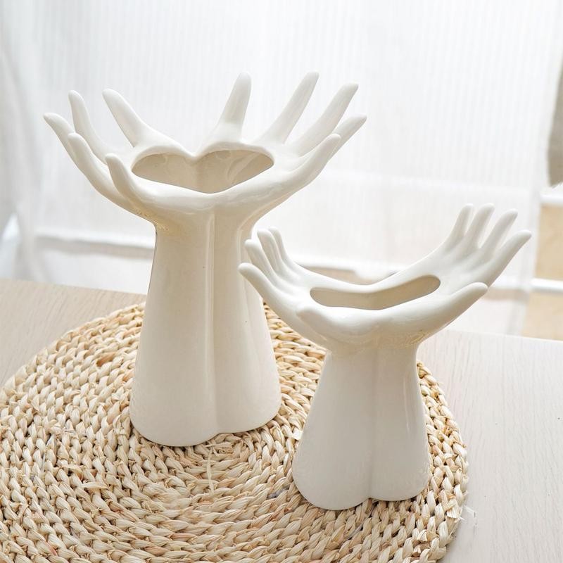Nordic Style Ceramic Hand Vase - Modern Creative Flower Arrangement Vase for Home, Office, Desktop, and Living Room Decor