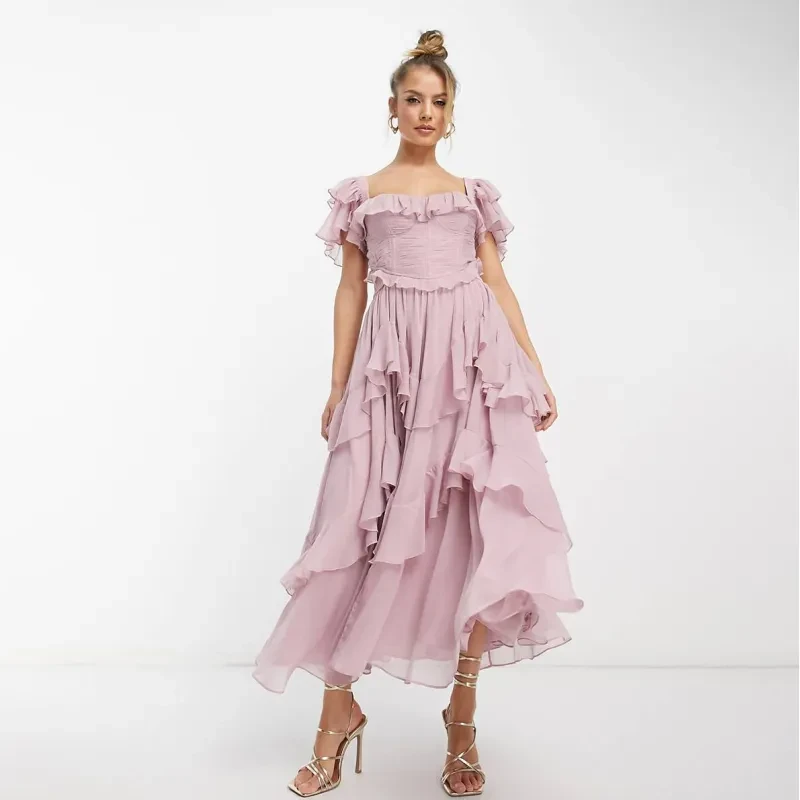 Ruffled Backless Summer Dress For Party Women Clothing
