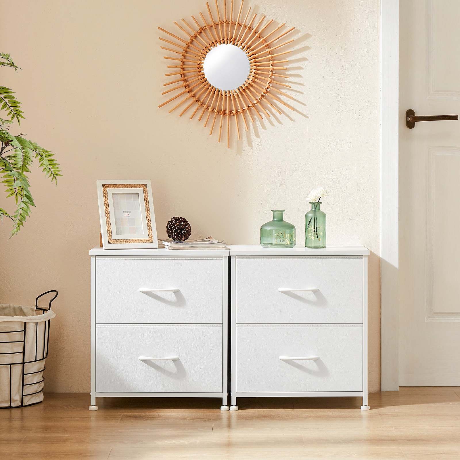 JHK Nightstand with 2 Fabric Drawers - Bedside Sofa Table with Storage, Closet Chest, Clothes Display Cabinet for Bedroom Furniture