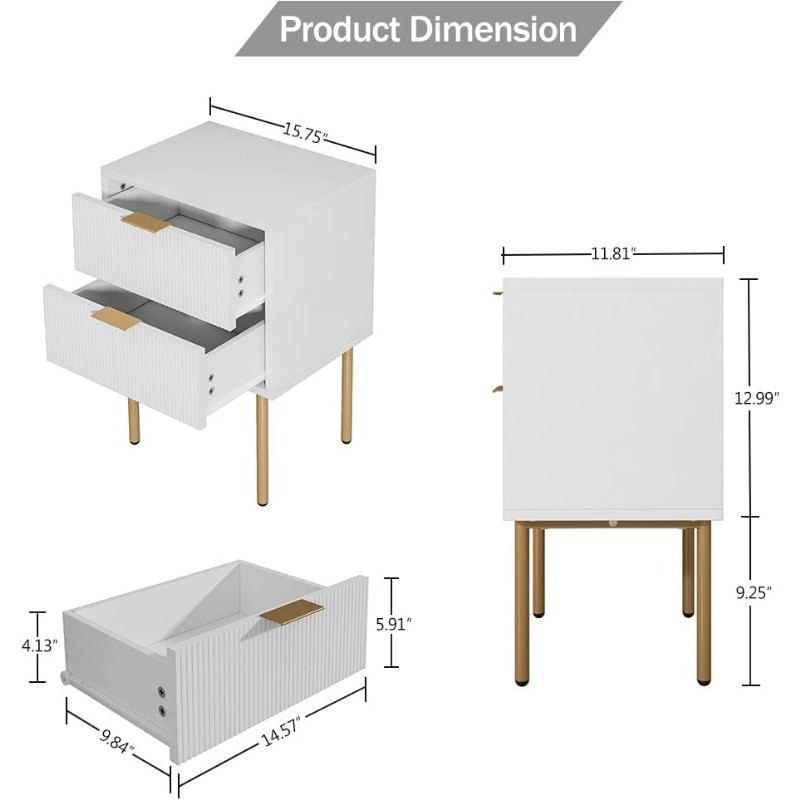 Aobafuir Nightstand - 2 Drawer Dresser for Bedroom, Small Side Table with 2 Drawers, Bedside Furniture, Night Stand, End Table