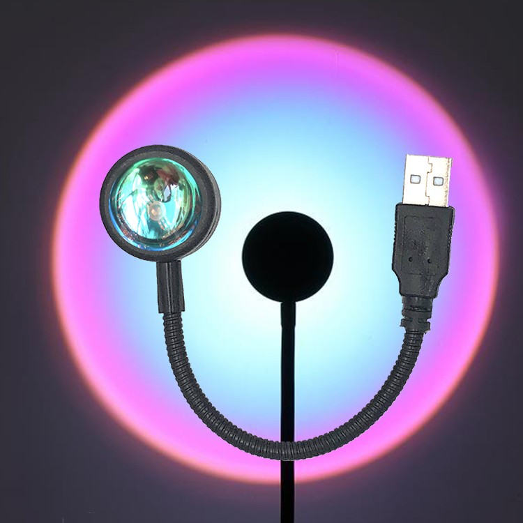 USB Sunset Projection Lamp - Rainbow Atmosphere Night Light for Photography, Selfie, Coffee Store, Live Wall Decoration