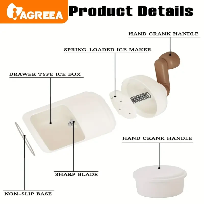 Manual Shaved Ice Crusher Machine - Stainless Steel Blades for Snow Cones, Slushies, Ice Cream, & More