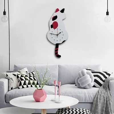 Nordic cat with wagging tail wall clock