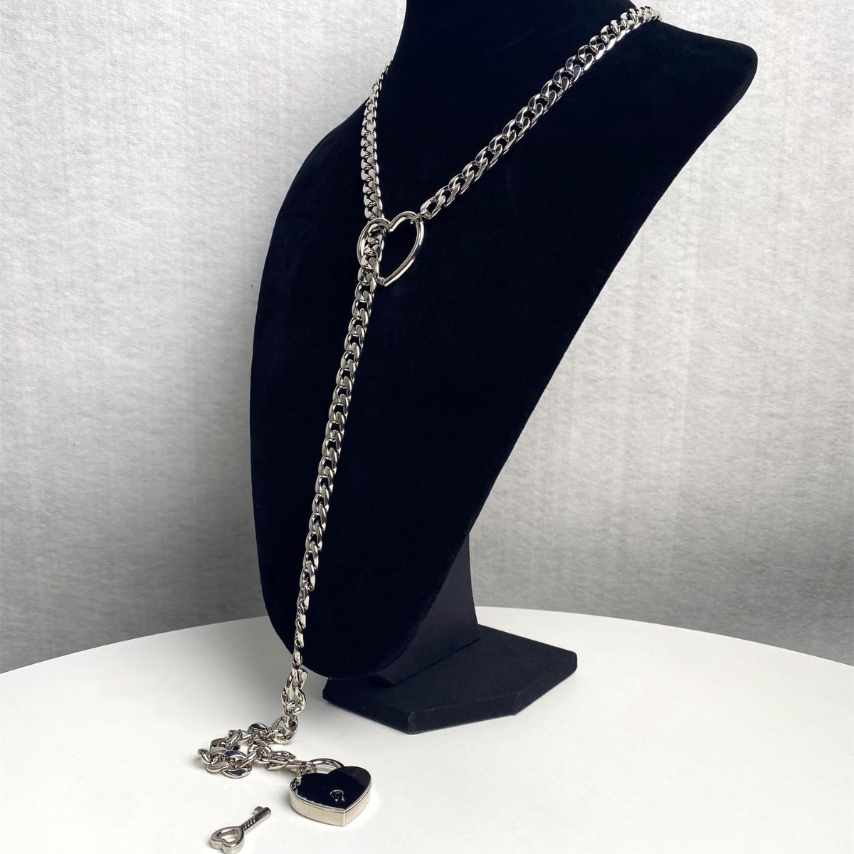 Slip Chain Necklace Heart O-Ring Rock Cuban Long Necklace Adjustable