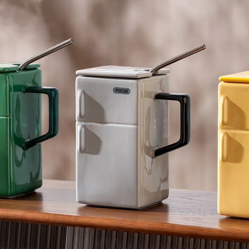 Retro Refrigerator Lid Straw Ceramic Cup