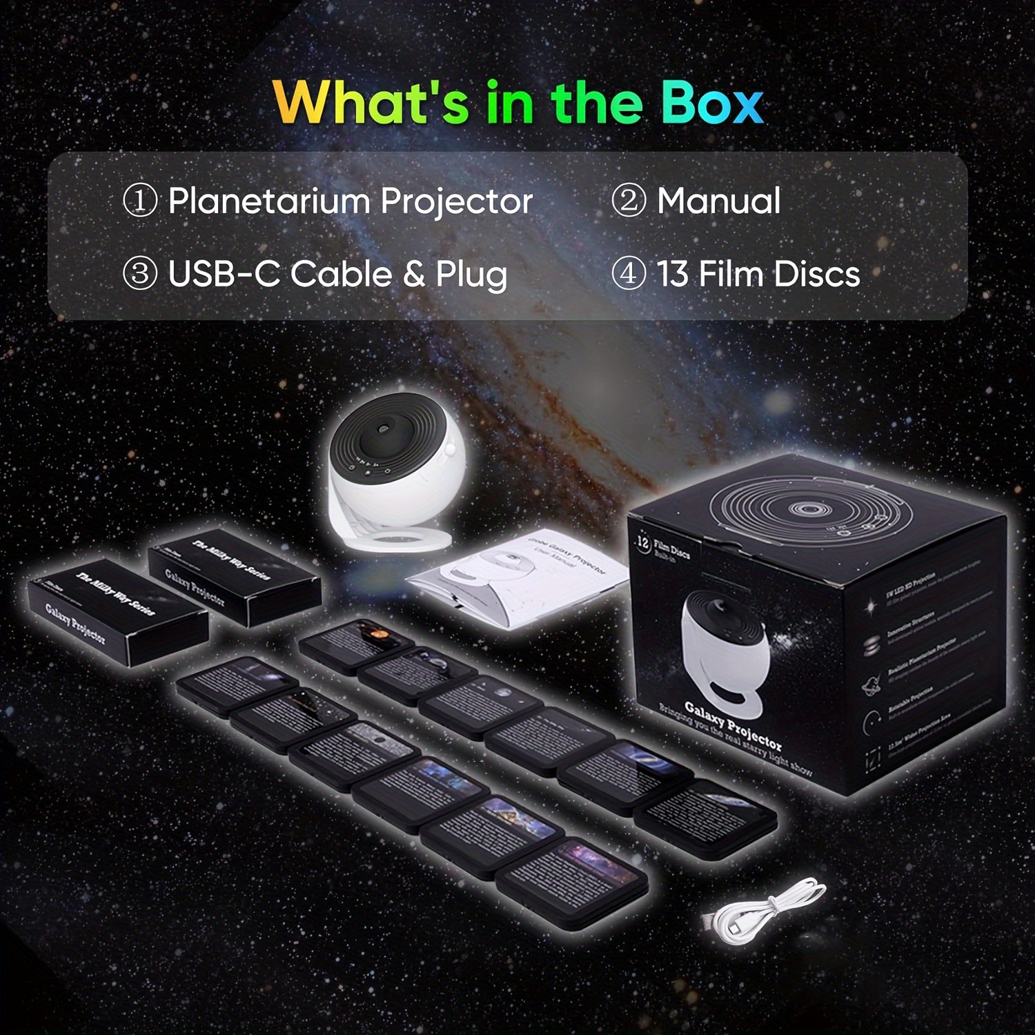 Star Projector Lamp with 13 Films Creative LED Starry Sky Night Light, Tabletop Indoor Dynamic Galaxy Projector, Touchpad Controlled, USB Powered, Non-Waterproof, for Home Atmosphere Decor