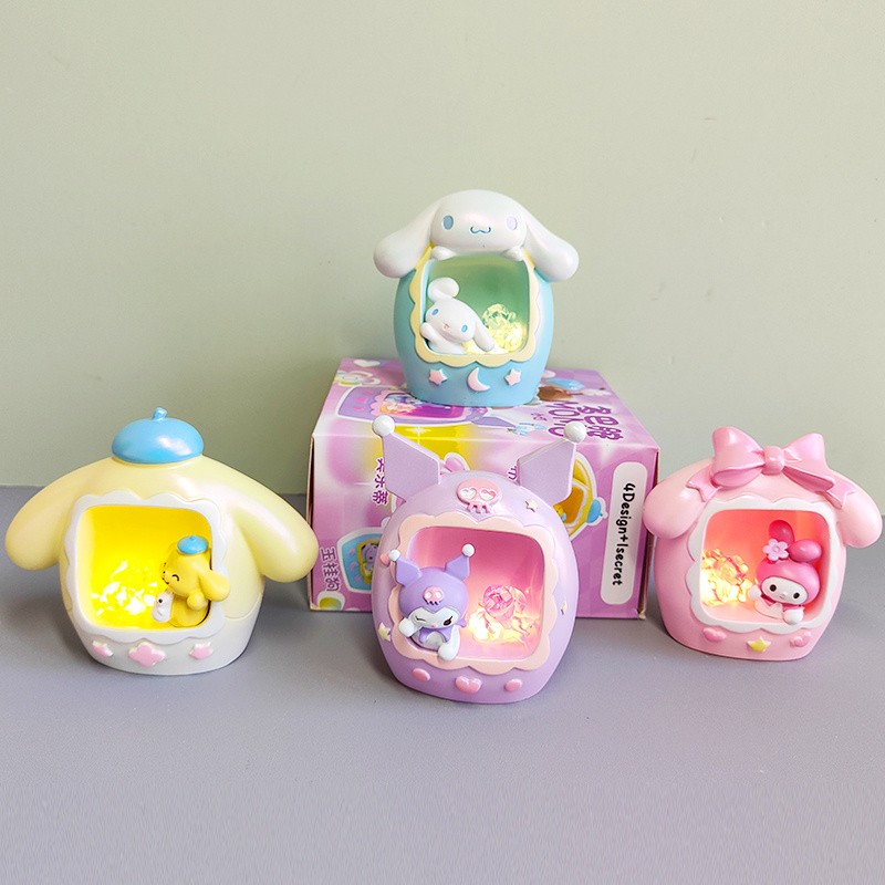 Original MINISO Kuromi Melody Cartoon Anime Moon Night Light  Blind Box Decor Ornaments Toys, Cute Girls Gift, Kids Birthday Gifts