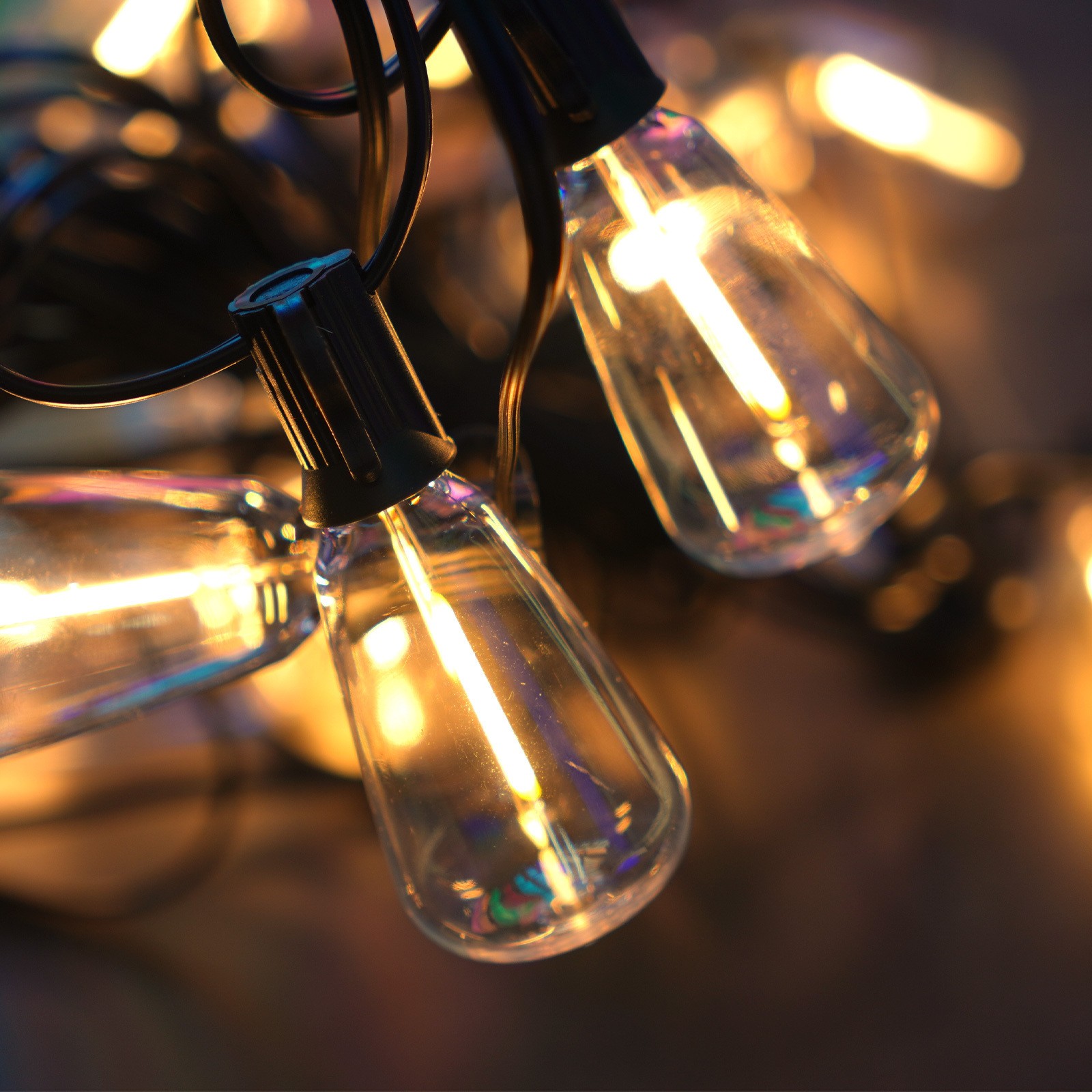 50FT Outdoor String Lights LED Garden String Lights with Shatterproof ST38 Solar Retro Bulbs, Waterproof, Exterior Pendant Lights for Porch, Backyard, Cafe, Balcony, Bistro