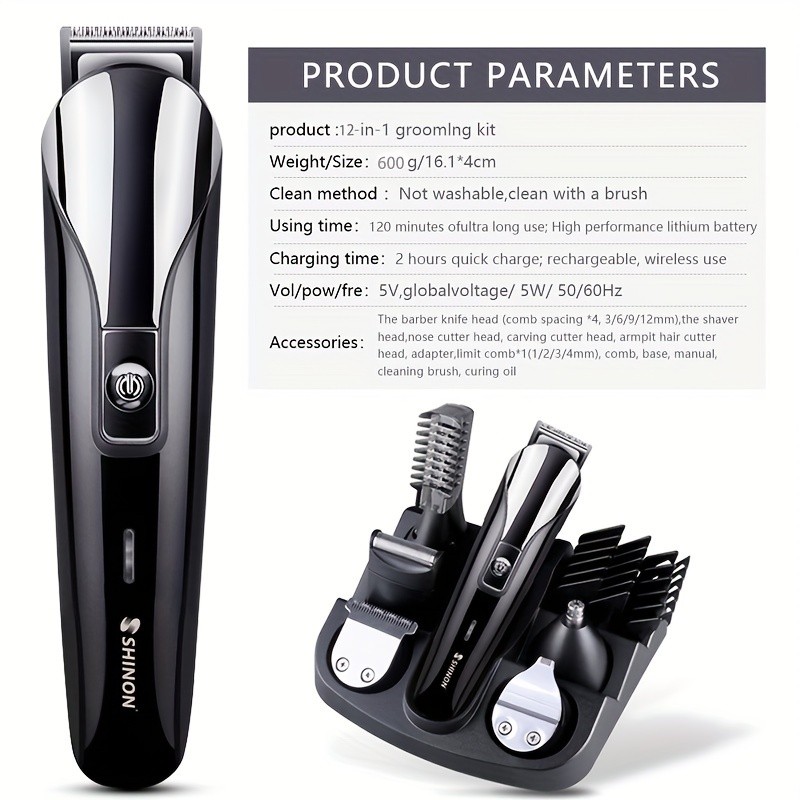 Hair Clipper Haircut 12-in-1 Beard Trimmer Electric Trimmer Professional Shaver Cordless Hair Grooming Set USB Rechargeable Precision Convenient Hair Clipper Suitable for Adults and Kids