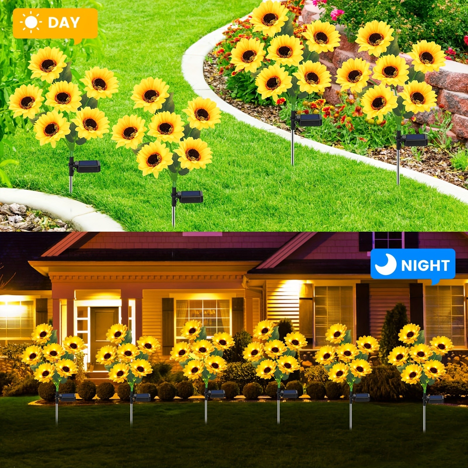 Solar-Powered Sunflower Garden Stakes 2 Packs of 6 LED Sunflower Lights for Outdoor Decorations