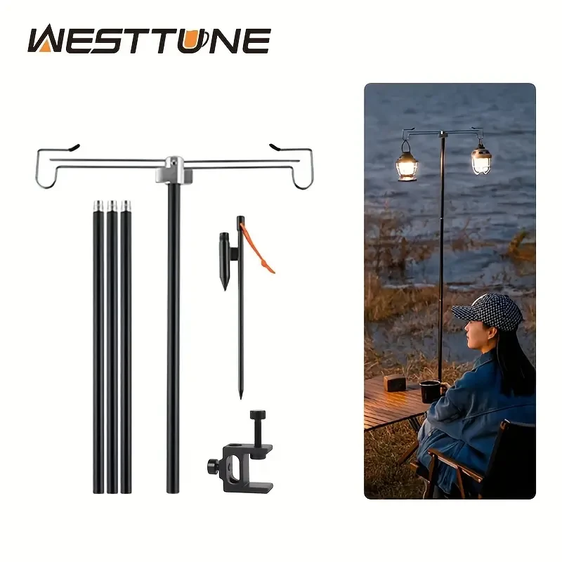 WESTTUNE Camping Lamp Stand With Double Hooks