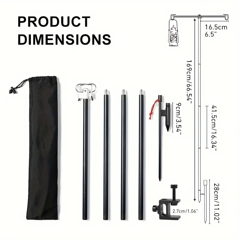 WESTTUNE Camping Lamp Stand With Double Hooks