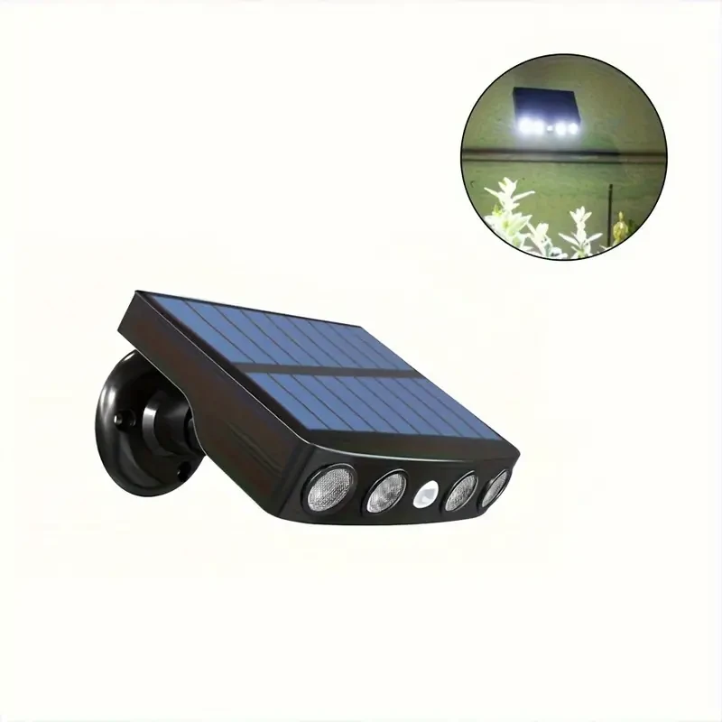 LED Solar Outdoor Lights with Motion Sensor - Powerful 4-LED Security Light with 3 Modes, Built-in 18650 Battery for Garden and Wall