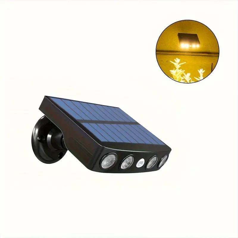 LED Solar Outdoor Lights with Motion Sensor - Powerful 4-LED Security Light with 3 Modes, Built-in 18650 Battery for Garden and Wall