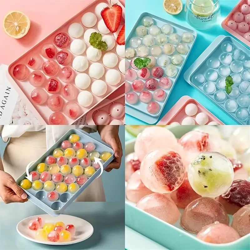 33-Grid Round Ice Cube Tray - Lead-Free, BPA-Free, Easy-Release, Dustproof & Glossy Finish