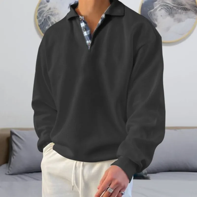 Long Sleeve V-neck Men's Lapel Loose Hoodie Men's Wear