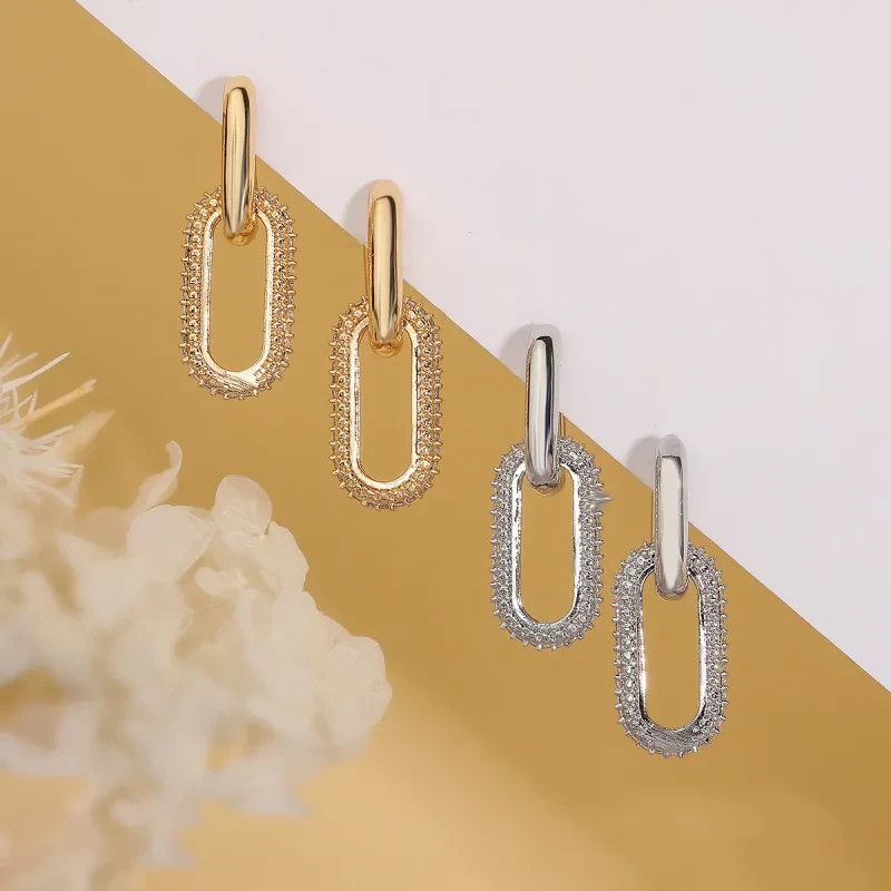 Elegant Geometric Zircon Earrings - Gold Plated Copper