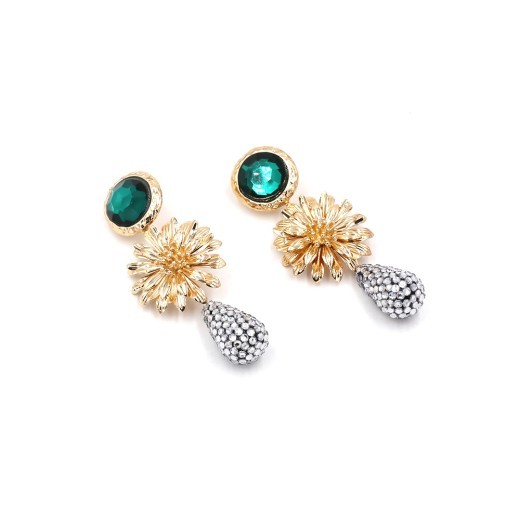 Metal flower earrings artificial gemstone earrings