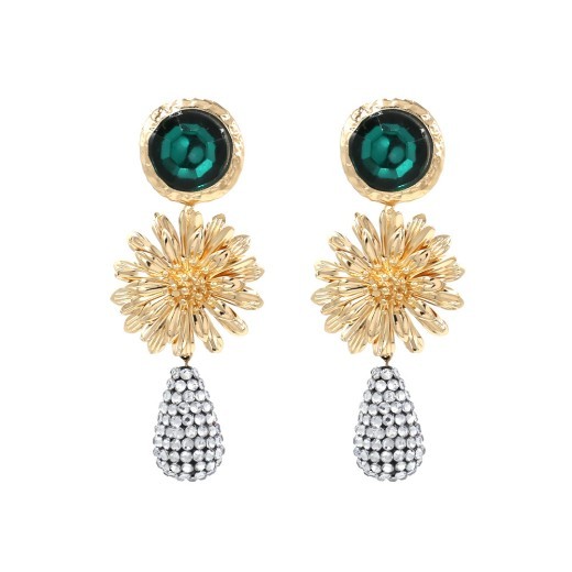 Metal flower earrings artificial gemstone earrings