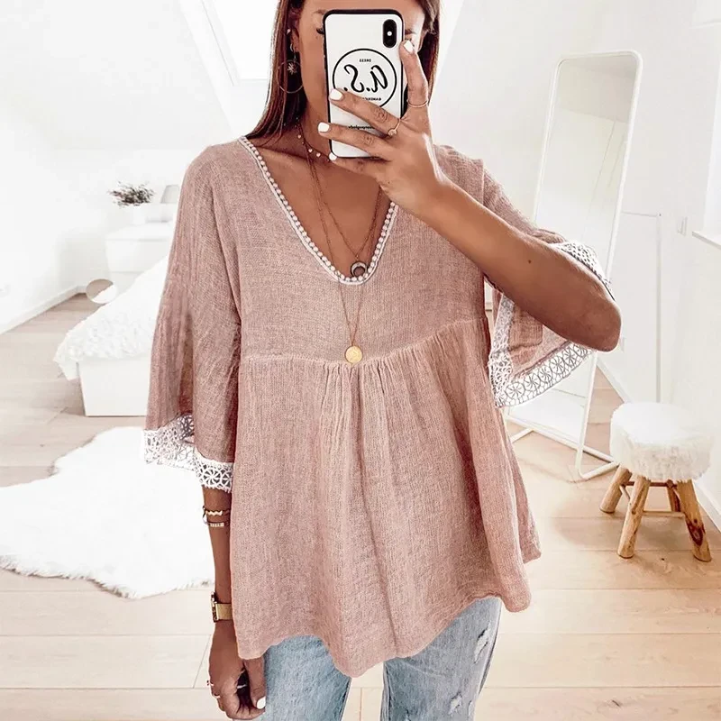 Lace Stitching Five-point Sleeve Shirt Women's Clothing
