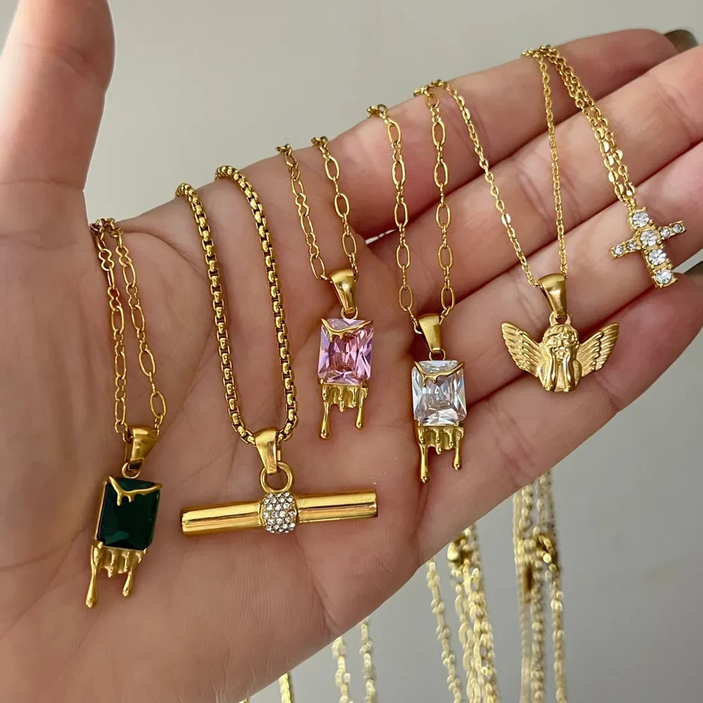 Titanium Steel Color Retaining Halloween Cross Plating Real Gold Necklace