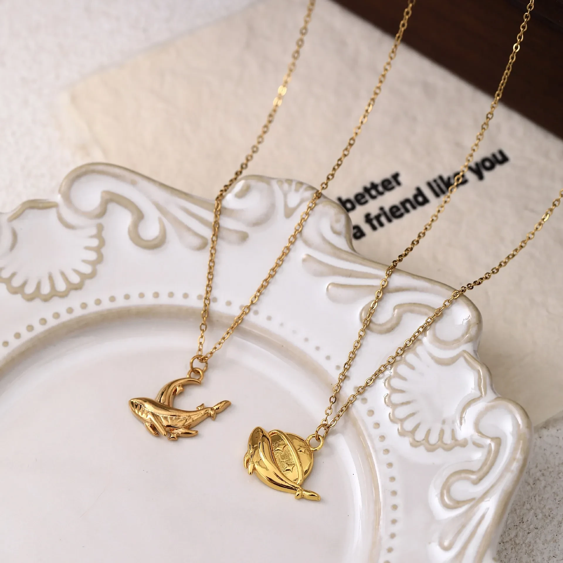 Stainless Steel Fashion Sun Moon Whale Necklace
