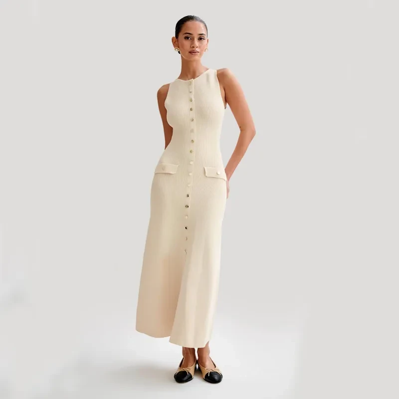 Elegant Knitted Sleeveless Slim Dress